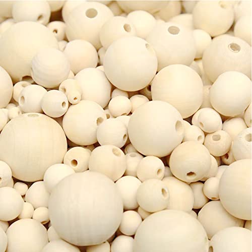 150Pcs Unfinished Wood Beads Bulk with Large Holes for Crafts, 18mm Natural Round Wooden Beads with 10m Jute Rope Beads Needle for Garland Jewelry SMANTA