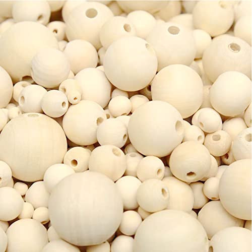 150Pcs Unfinished Wood Beads Bulk with Large Holes for Crafts, 18mm Natural Round Wooden Beads with 10m Jute Rope Beads Needle for Garland Jewelry - WoodArtSupply