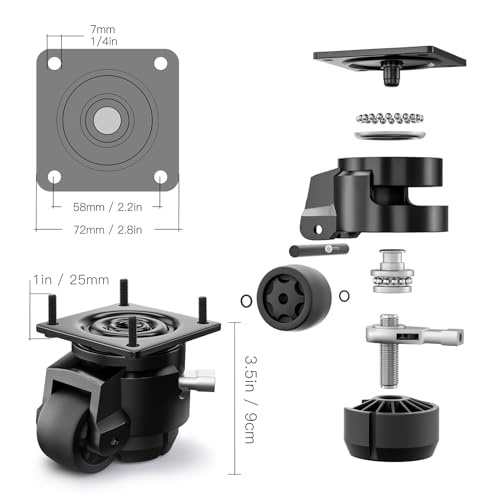 ANDUTEES 4 Pack Leveling Casters, Adjustable Heavy Duty Casters Set of 4, Swivel Plate Industrial Retractable Caster Wheels for Workbench,Machine,