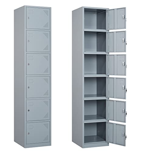 Yizosh Metal Locker with 6 Doors, Tall Steel Storage Lockers for Employees - 71" Locker Storage Cabinets for School, Gym, Home, Office, Garage (Grey) - WoodArtSupply