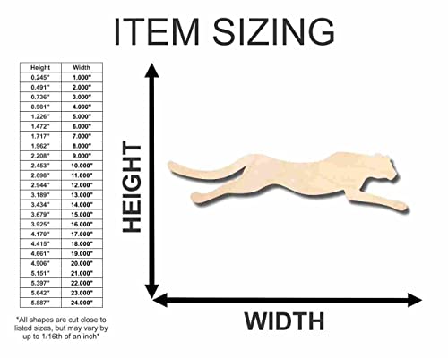 Unfinished Wood Running Cheetah Shape - Animal - Wildlife - Craft - up to 24" DIY 8" / 1/4" 24 Hour Crafts