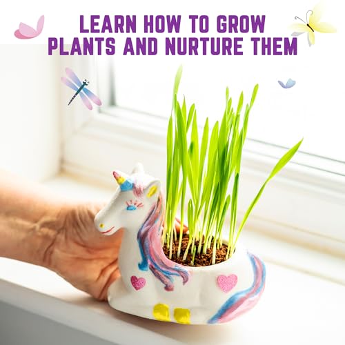GirlZone Paint, Plant and Nurture My Unicorn Garden, All Inclusive Garden Art Painting Kit and Kids Plant Growing Kit, Christmas Gifts for Girls 8-12 GirlZone