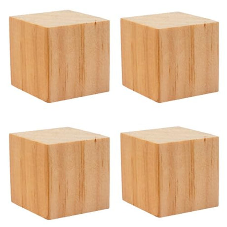 4PACK Wooden Blocks for Crafts, Unfinished Wood Cubes Blocks, 3 Inch Natural Wooden Blocks, Wood Square Blocks, Wooden Cubes for Arts and Crafts and PONGJA