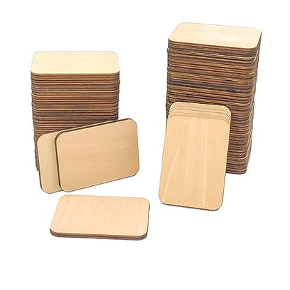 60 Pieces Unfinished Basswood Rectangles 2.5x3.5 in 3/16 Thick Plywood Tiles for Burning Painting Crafts