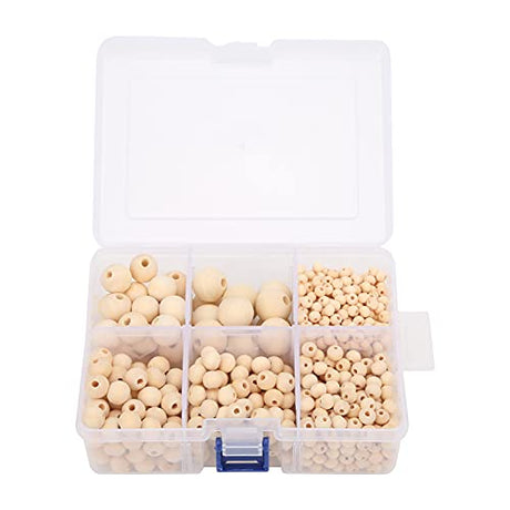 Wooden Beads for Crafts, 6 Sizes Round Unfinished Wood Beads Assorted Wooden Decorative Beads Loose Spacer Beads for Jewelry Making and DIY Crafting HERCHR