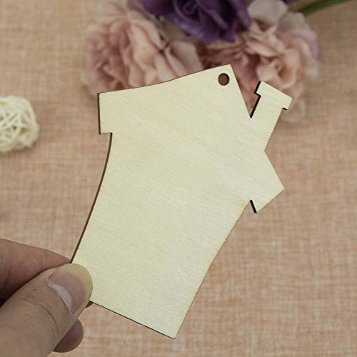 20pcs House Shaped Wood DIY Craft Cutouts Unfinished Wood with Ropes Home Wooden Embellishments Gift Tags Ornaments Decoration