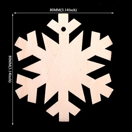 Christmas Wooden Crafts Hanging Ornaments Christmas Tree Decoration Unfinished Wood Cutouts for DIY Blank Slices to Paint (50PCs Snowflake Style) YEEQIN