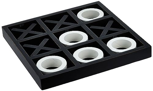 Deco 79 Wood Tic Tac Toe Game Set with White Os, 14" x 14" x 2", Black Deco 79