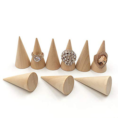 LARATH 20 Pieces Wooden Cone Ring Holder Unpainted Wood Rings Jewelry Display Stands Organizer Holders for Girls Women DIY Craft
