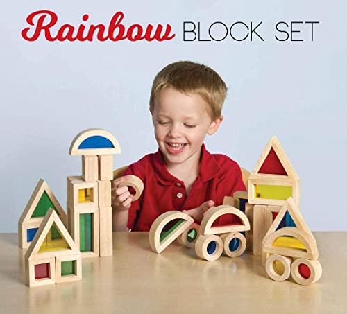 Agirlgle Wood Building Blocks Set for Kids 24 Pcs Rainbow Stacker Stacking Game Construction Toys Set Preschool Colorful Learning Educational Toys - Agirlgle