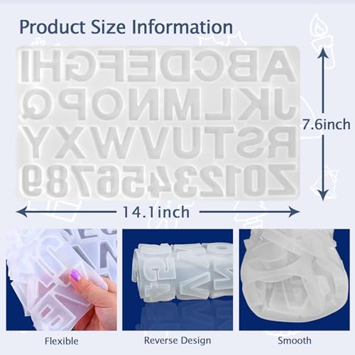 IGaiety Letter Molds Backward Alphabet Mold Starter Kit 206 pcs Silicone Number Molds Epoxy Resin Mold with Accessories for Resin Beginner Jewelry