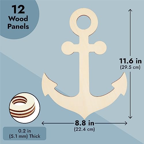 12 Pack Unfinished Wooden Anchors for Crafts, Nautical Wood Cutouts for DIY Projects, Nautical Decor (11.6 x 8.8 in) - WoodArtSupply