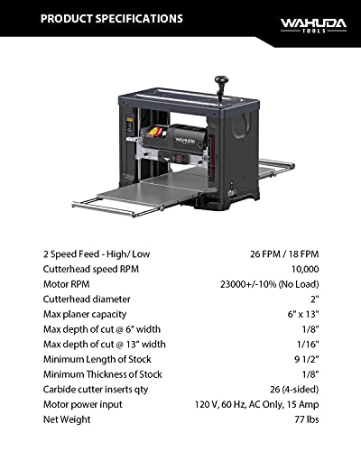 Wahuda Tools 13" Spiral Cutterhead Planer with 4-sided carbide Tips (Two Speed-New) - WoodArtSupply
