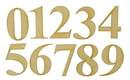 Unfinished Wood Number Set (0-9) in The Times New Roman Bold Font, Available in a Variety of Sizes and Thicknesses (3" Tall (2 Full Sets), 1/8" - WoodArtSupply