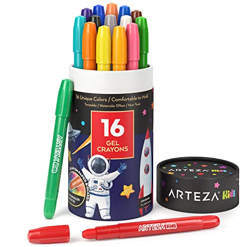 ARTEZA Kids Gel Crayons, 16 Count, Twistable and Washable Jumbo Crayons, School Supplies for Classrooms, Students, and Teachers ARTEZA