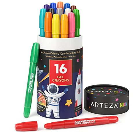 ARTEZA Kids Gel Crayons, 16 Count, Twistable and Washable Jumbo Crayons, School Supplies for Classrooms, Students, and Teachers ARTEZA