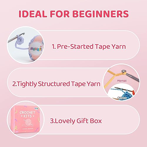 Mewaii Crochet Kit for Beginners, Complete DIY Crochet Kit Animals with 40%+ Pre-Started Tape Yarn Step-by-Step Video Tutorials for Adults and Kids Mewaii
