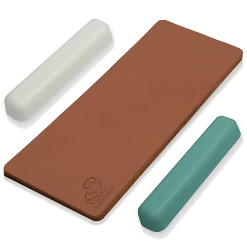 BeaverCraft Leather Strop Kit for Knife Sharpening Carving Knife Strop with Green-Gray & White Polishing Compound - Leather Sharpening Strop 2-sided - WoodArtSupply