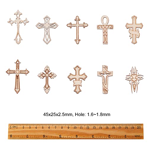 KitBeads 50pcs Random Wooden Cross Cutouts Christ Jesus Crucifix Laser Cut Wood Embellishment Hollow Unfinished Wood Cutouts for Arts Crafts DIY KitBeads