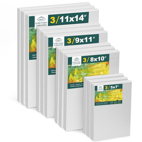12 Pack Stretched Canvases for Painting with 11x14, 9 x12, 8x10, 5x7(3 of Each), Blank Primed Canvas for Oil, Acrylic & Others, Multi Size Set for Inburit