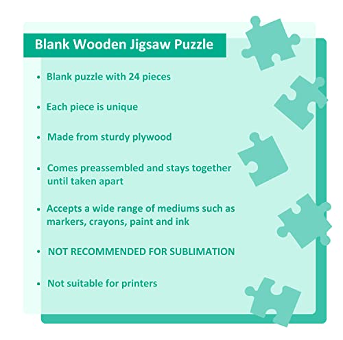 Blank Puzzle with 24 Pieces, Each Piece is Unique, Blank Wooden Jigsaw Puzzles with Puzzle Tray for Crafts & DIY, Make Your Own Puzzle 11.7x8.8 MoinKidz