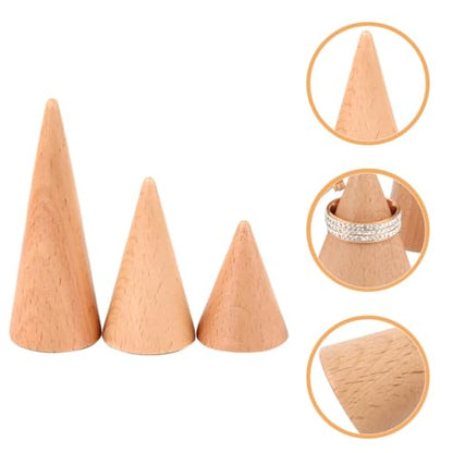 STOBAZA 3PCS Wooden Cone Ring Holders Unpainted Finger Ring Display Stand Jewelry Organizer Display Rack DIY Craft Wood Cone Stand - WoodArtSupply