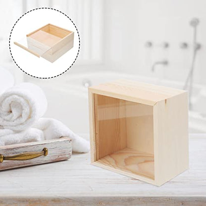 Milisten Wooden Unfinished Box Wooden Box with Clear Slide Top Wood Gift Box Soap Box Vintage Jewelry Boxes Treasure Chest Craft Shadow Boxes for DIY