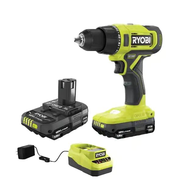 RYOBI ONE+ 18V Cordless 1/2 in. Drill/Driver Kit with (2) 1.5 Ah Batteries and Charger, Green - WoodArtSupply