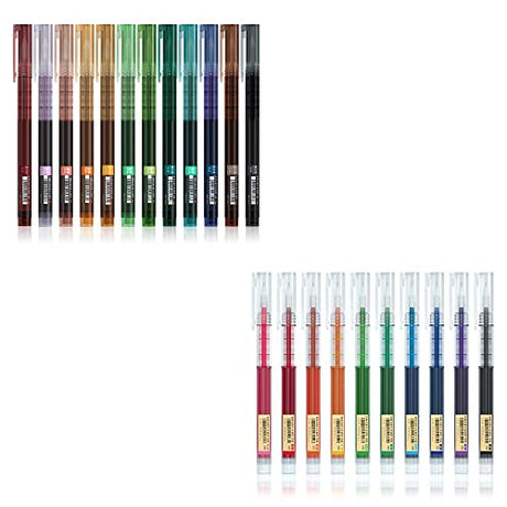 Shuttle Art School Work & Home Supplies Bundle, 22 Colors (10 Bright+12 Vintage) 0.5mm Liquid Ink Rollerball Pens Quick Drying for Writing Journaling Shuttle Art