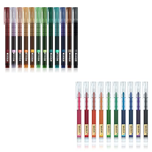 Shuttle Art School Work & Home Supplies Bundle, 22 Colors (10 Bright+12 Vintage) 0.5mm Liquid Ink Rollerball Pens Quick Drying for Writing Journaling - WoodArtSupply