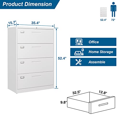 PEUKC Lateral File Cabinet with Lock, 4 Drawer Storage Filing Cabinet with Anti-tilt Mechanism, Metal File Cabinets for Home Office,Hanging Files