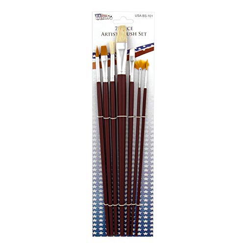 U.S. Art Supply 12-Piece Long Handle Nylon Hair & Bristle Artist Paint Brush Variety Set Red Handle U.S. Art Supply