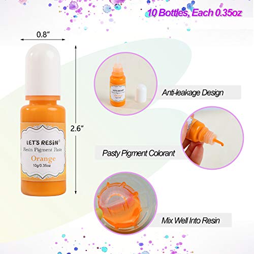 LET'S RESIN Opaque Resin Pigment,10 Colors Epoxy Resin Pigment Paste Each 0.35oz,High Pigmented Resin Coloring Paste,Resin Colorant for Epoxy Resin LET'S RESIN