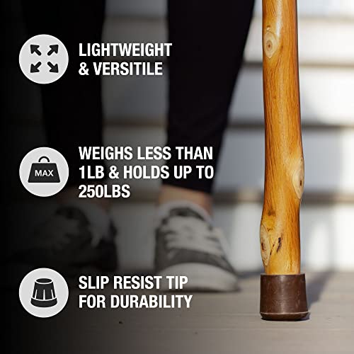 Brazos Rustic Wood Walking Cane, Twisted Hickory, Traditional Style Handle, for Men & Women, Made in the USA, 37" Brazos