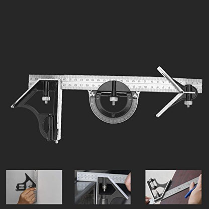 12 Inch Adjustable Combination Angle 45 Degree Right Protractor Square Set, Adjustable Sliding Combination Square Ruler & Protractor Level Measure - WoodArtSupply