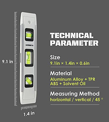 URASISTO 2 Pack Torpedo Level 9-INCH Level with 45°/90°/180° Bubbles, Small Measuring Tool - WoodArtSupply