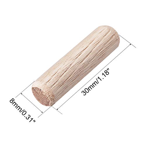 uxcell 0.31"x1.18"(8x30mm) Wooden Dowel Pin Wood Kiln Dried Fluted Beveled Hardwood 100pcs