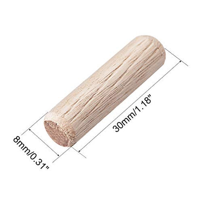 uxcell 0.31"x1.18"(8x30mm) Wooden Dowel Pin Wood Kiln Dried Fluted Beveled Hardwood 100pcs