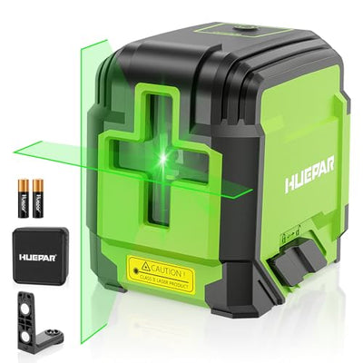 Huepar Laser Level - DIY Self-Leveling Laser Level Tool Green Cross Line Laser Level for Picture Hanging, Construction Indoor Project, with 360°
