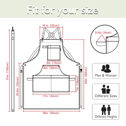 Stenffy Handmade Work Apron, Cotton Canvas, Multiple Pockets, Adjustable Cross Back Weight Apron, BBQ Cafe Kitchen Painting Carpenter Artist Apron, Stenffy