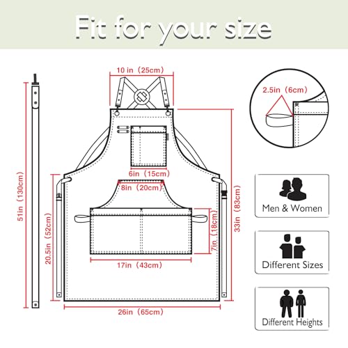 Stenffy Handmade Work Apron, Cotton Canvas, Multiple Pockets, Adjustable Cross Back Weight Apron, BBQ Cafe Kitchen Painting Carpenter Artist Apron, - WoodArtSupply