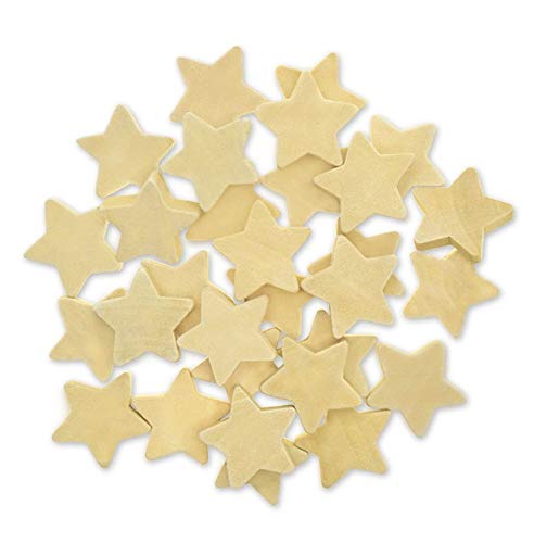 Wood Stars - Unpainted Wooden Thick Bits for Crafts - 30 Pieces - 0.75 Inch Across- 0.23 Inches Thick Krafty Kids