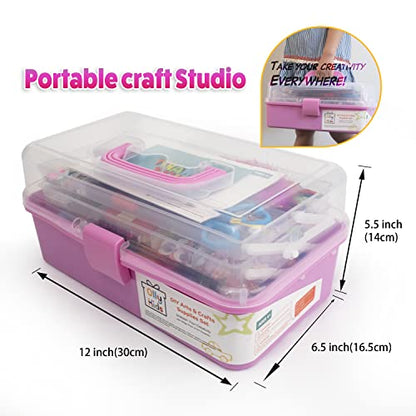 Olly Kids Arts and Crafts Supplies for Kids Girls 4 5 6 7 8 9 10 11 & 12- Ultimate Crafting Supply Set in Portable 3 Layered Plastic Art Box - WoodArtSupply