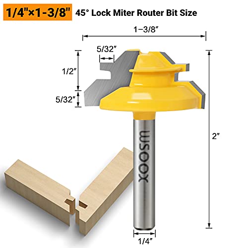 WSOOX 1/4 Inch Shank 45 Degree Lock Miter Router Bit Set, 3pcs Joint Router Bits, Wood Milling Cutter Glue Joint Tools Set (for Cutting 1/2Inch, - WoodArtSupply