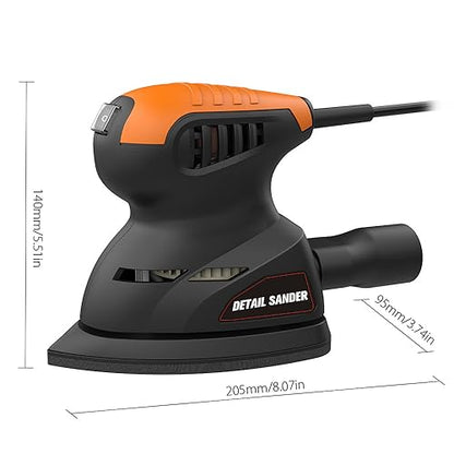 Detail Sander 125W 13500RPM Compact Sander, Wall Putty Polishing Machines with 16PCS Sandpapers, Dust Collection System, for Tight Spaces Sanding in