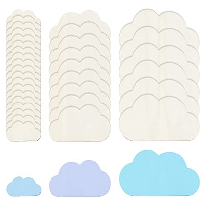 OLYCRAFT 36pcs 3 Sizes Unfinished Wood Slices Cloud Shape Wooden Pieces Unfinished Blank Slices Natural Wood Cutouts for DIY Project Painting Drawing
