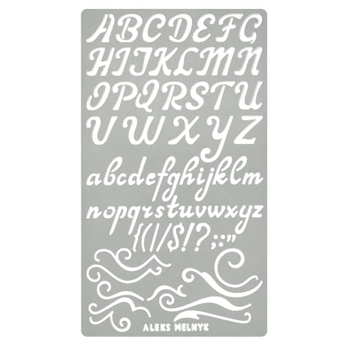 Aleks Melnyk No.34.2 Pyrography Steel Stencil, Wood Burning 1 PCS Template, Metal Letters Journal Stencil for Engraving Wood and Pattern, Alphabet Aleks Melnyk
