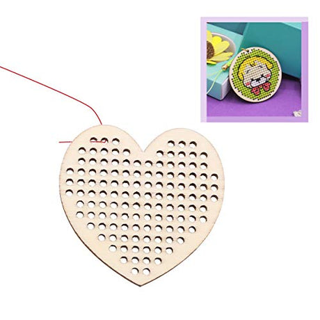 Amosfun 20pcs Heart Shaped Wooden Hanging Tags Blank Hole Paved Cross Stitch Ornament Crafts for DIY Engraving Amosfun