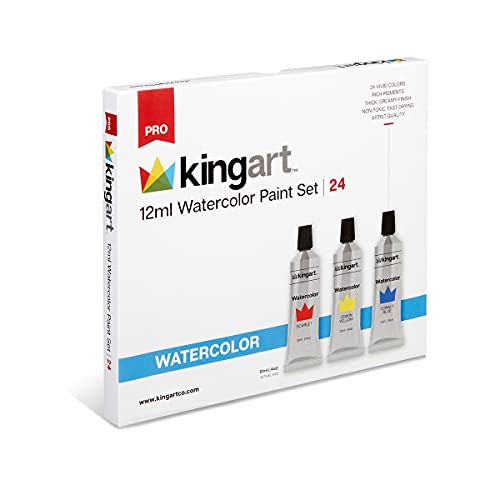 KINGART Watercolor Paint, 12ml Tubes, Set of 24 - WoodArtSupply