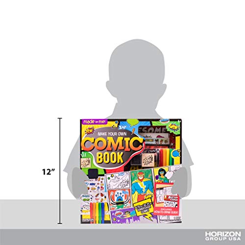 Made By Me Make Your Own Comic Book Storytelling Kit for Kids, 15-Page, Hardcover, How-to Draw Instructional Guide, Comic Inspired Stickers & Stamp, Made By Me